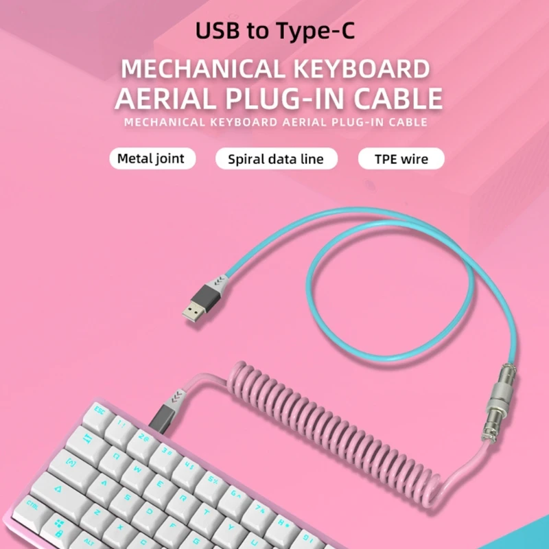 2.2 m/7.2 ft-Tipo C para USB Teclado Mecânico Cabo de Dados Personalizado do Cabo de Extensão USB Mola Espiral Cabo Durável Imagem 4