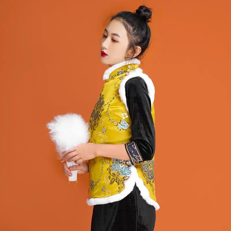 2022 chinês jacquard colete de mulheres sem mangas do casaco acolchoado étnicas tradicionais de estilo vintage gilet tang terno oriental colete retro Imagem 2