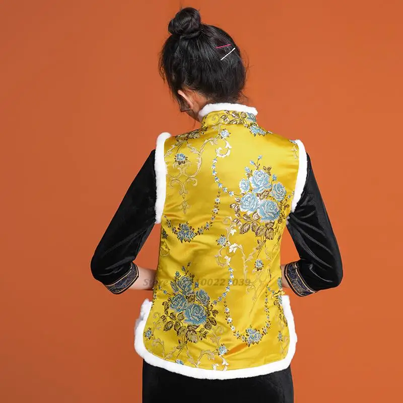 2022 chinês jacquard colete de mulheres sem mangas do casaco acolchoado étnicas tradicionais de estilo vintage gilet tang terno oriental colete retro Imagem 4