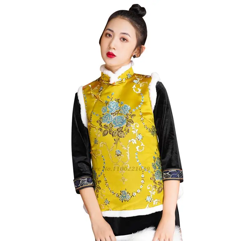 2022 chinês jacquard colete de mulheres sem mangas do casaco acolchoado étnicas tradicionais de estilo vintage gilet tang terno oriental colete retro Imagem 5