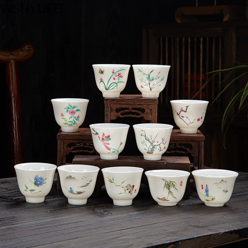 4 pcs Chinês da Porcelana do estilo Xícara de Chá de ChaZhan Anti Escala Artesanal Retro tigela de chá de Cerâmica Master Cup Pessoais Único Copo Imagem 1