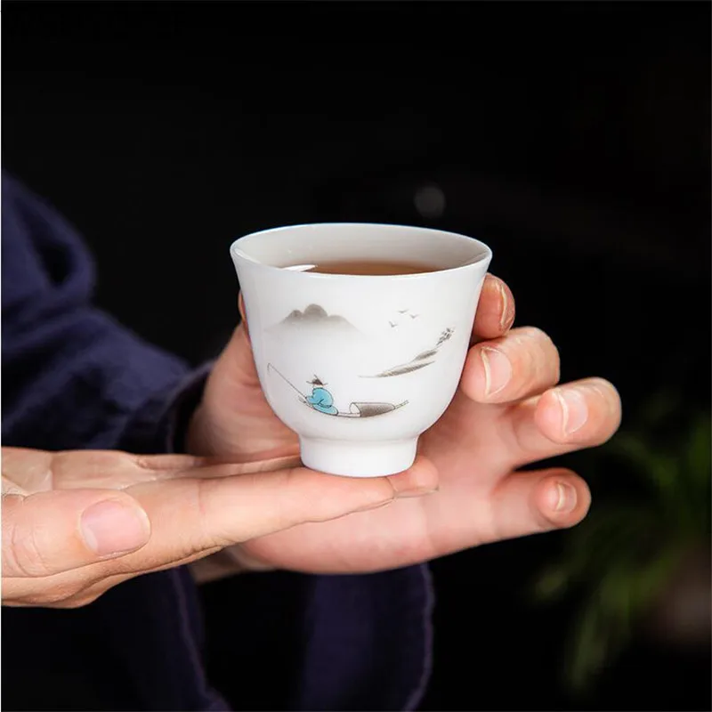 4 pcs Chinês da Porcelana do estilo Xícara de Chá de ChaZhan Anti Escala Artesanal Retro tigela de chá de Cerâmica Master Cup Pessoais Único Copo Imagem 3