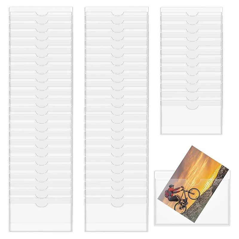 60 Pack 3.5 X 4.7 Polegadas Auto-Adesivo Etiqueta Titular Do Cartão De Bolsos Rótulo Titular De Plástico Transparente Biblioteca Do Titular Do Cartão Imagem 1