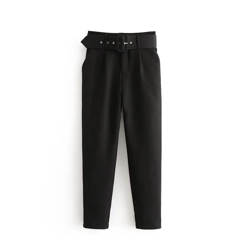 as mulheres elegantes a calça preta de cintura alta, calças de mulheres folhas bolsos com zíper calças cargo streetwear coreano moda calças de moletom mulheres Imagem 5