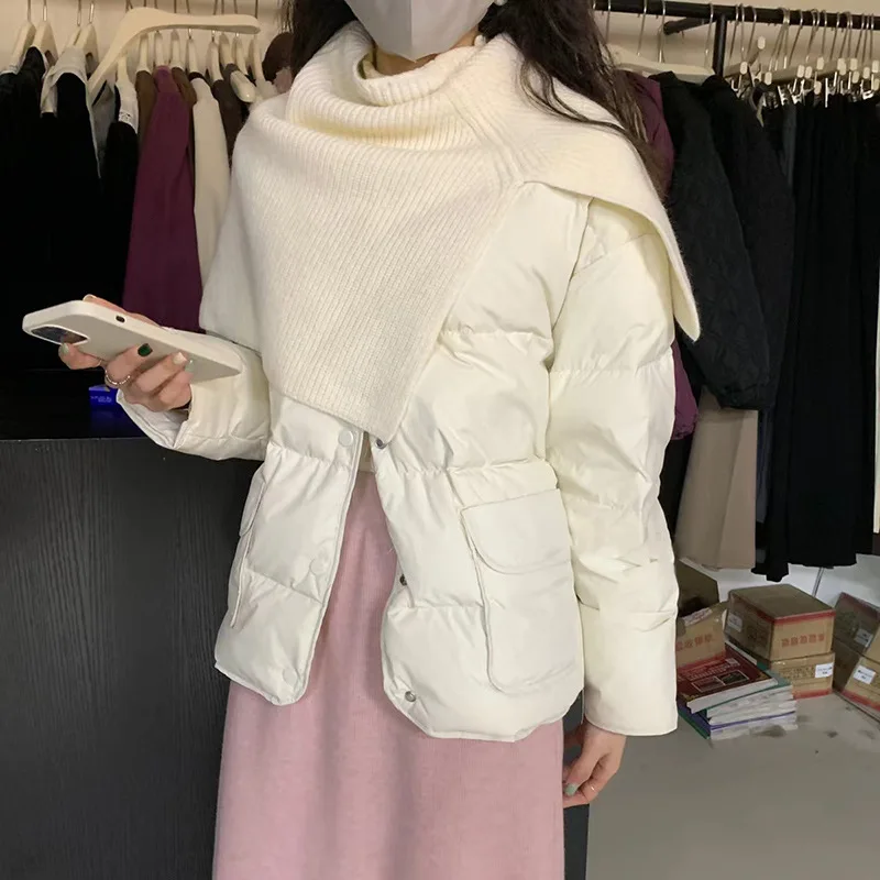Curta jaqueta Mulheres é o novo café coloridos de malha xale em 2022 no inverno para manter aquecido 90% branco pato de alta qualidade revestimento Imagem 1