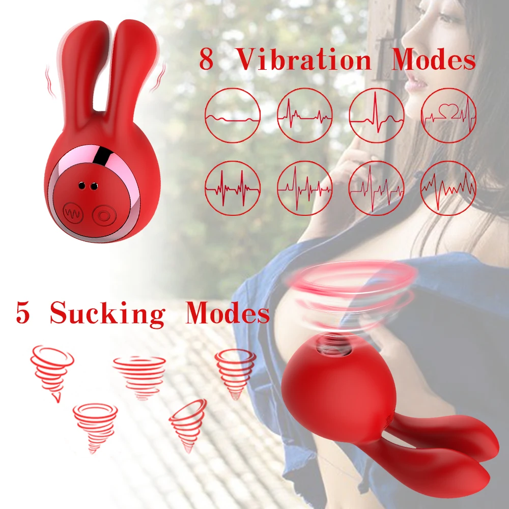 Cute Rabbit Forma Estimulador de Clitóris 5+8 Vibração Adultos, Produto do Sexo Oral Chupando Vibrador Mamilo Grampos Brinquedos Sexuais para as Mulheres Imagem 1