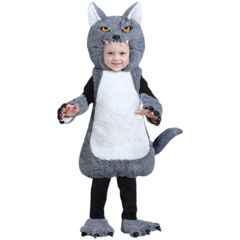 Halloween as crianças do jardim de infância fase desempenho das crianças Mini bebê bonito grande lobo cinzento lobo cinzento Traje Imagem 2