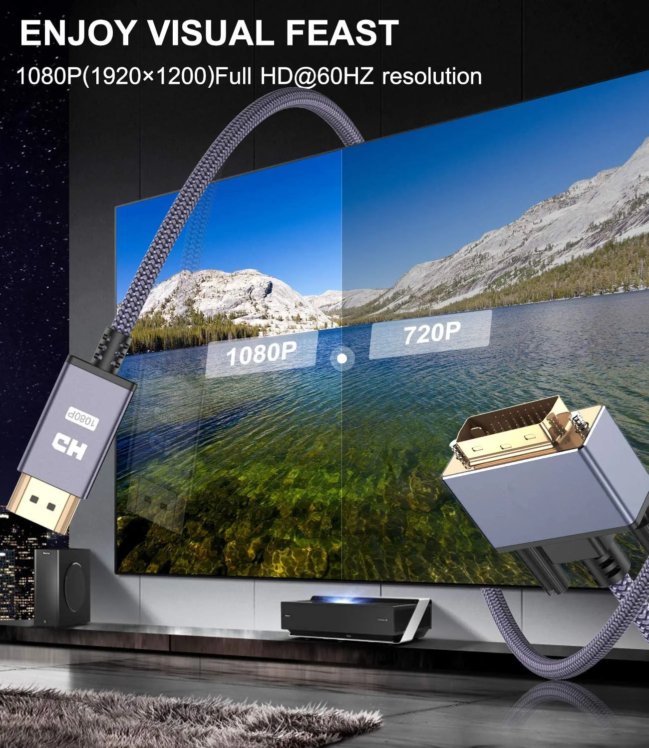 HDMI para DVI Cabo 1080P Bi-Direcional Adaptador DVI para HDMI Conversor Compatível com o Xbox, PC, TV, PS5, Interruptor Imagem 4