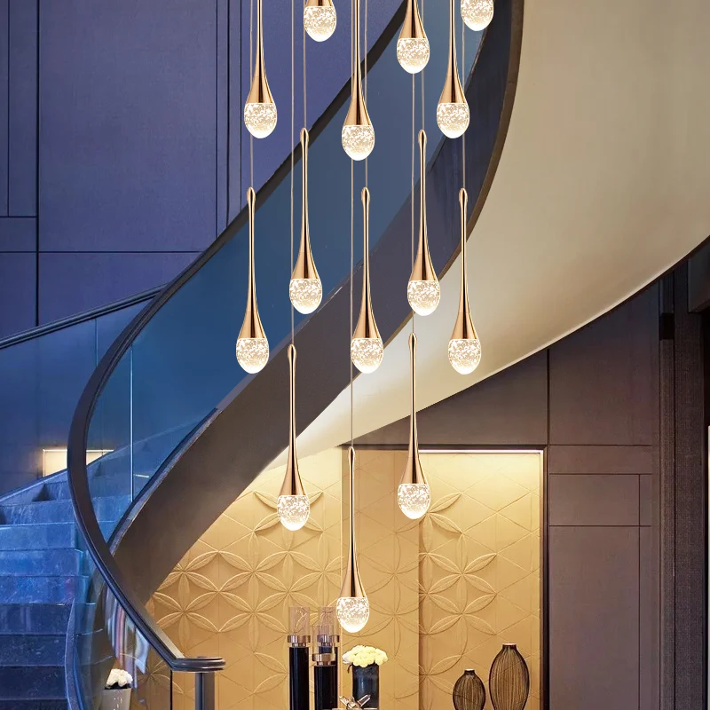 LED moderna lustre de cristal criativo loft longa escada em espiral lustre villa sala de estar hall de iluminação de tecto, lustre Imagem 0