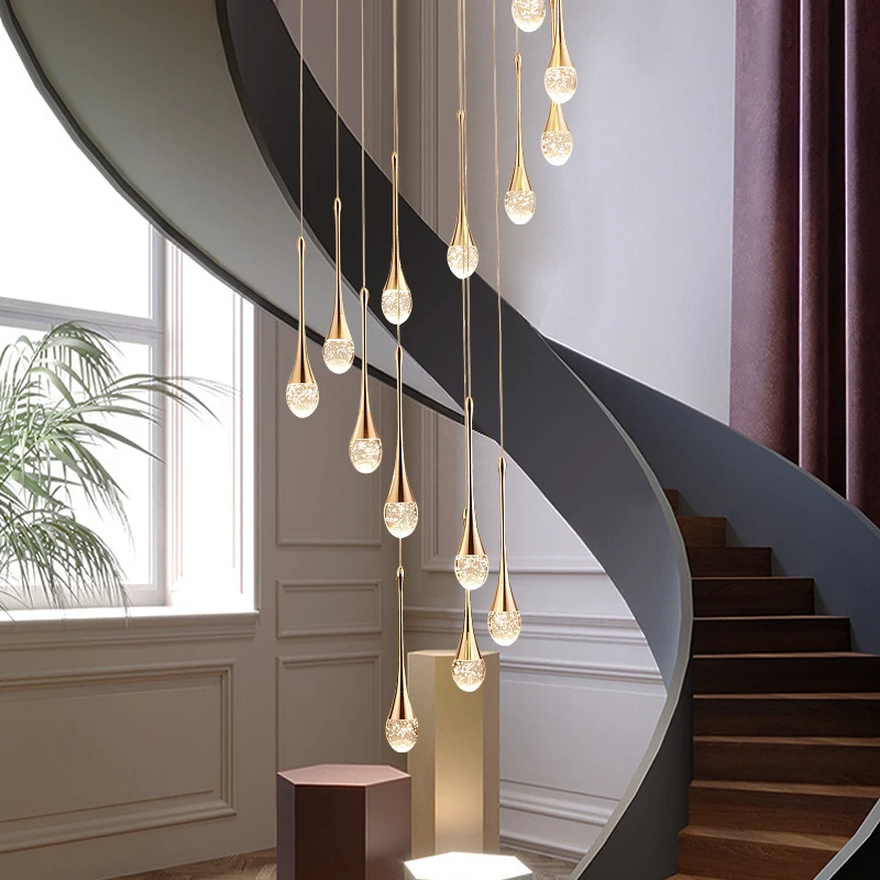 LED moderna lustre de cristal criativo loft longa escada em espiral lustre villa sala de estar hall de iluminação de tecto, lustre Imagem 1