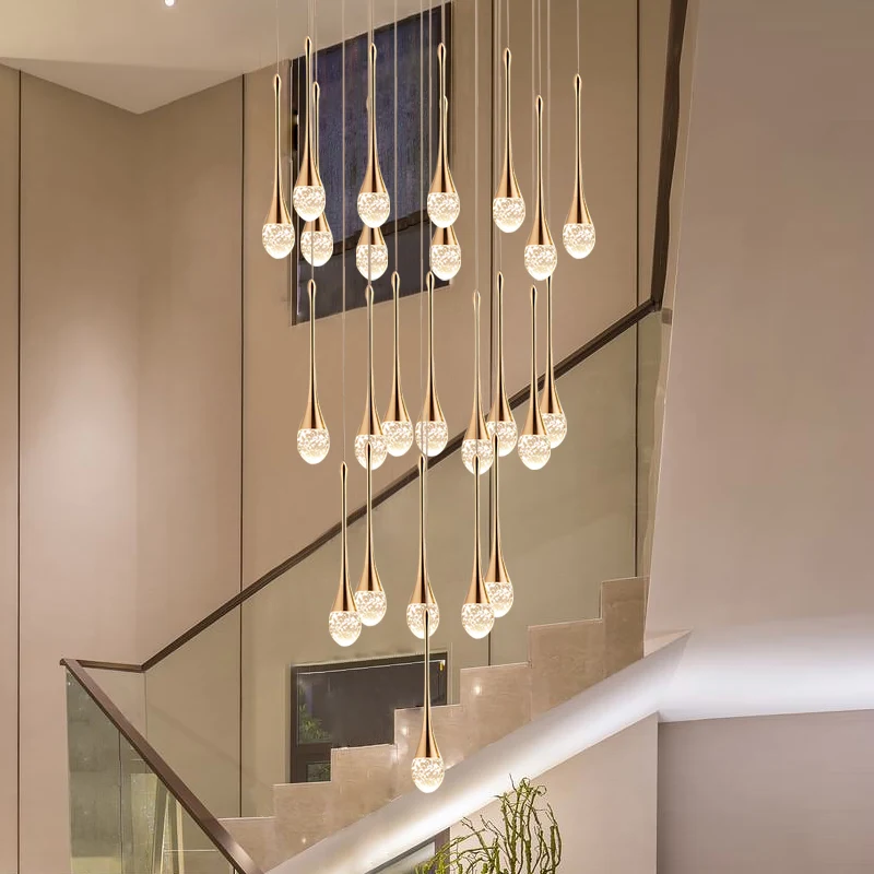 LED moderna lustre de cristal criativo loft longa escada em espiral lustre villa sala de estar hall de iluminação de tecto, lustre Imagem 2