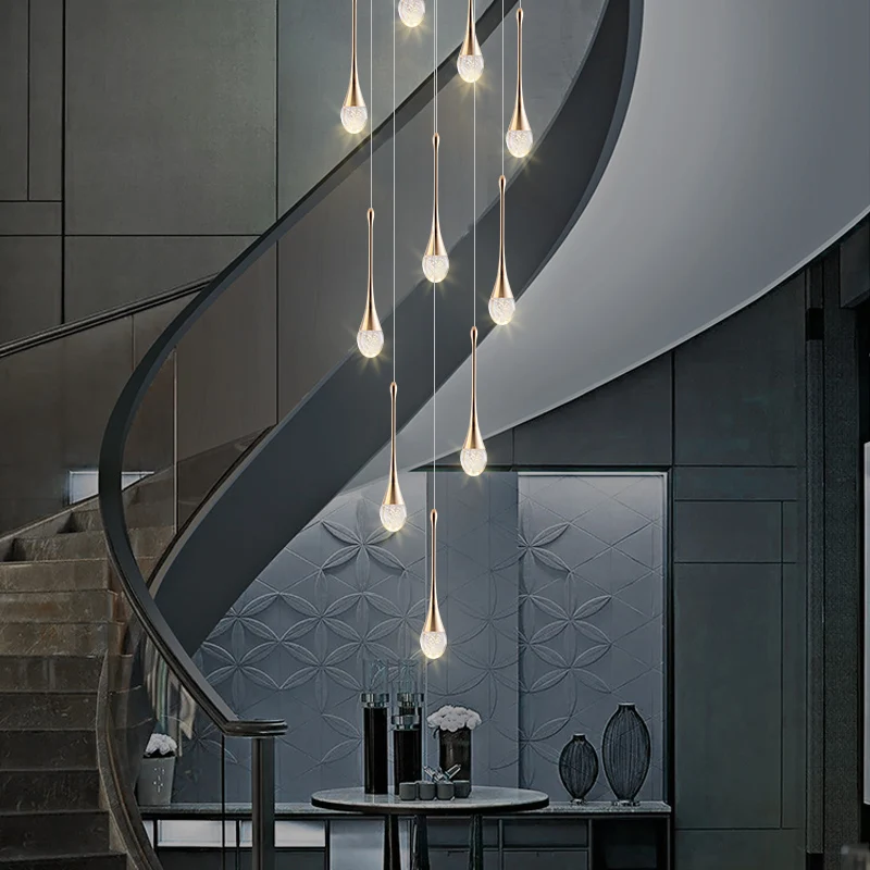 LED moderna lustre de cristal criativo loft longa escada em espiral lustre villa sala de estar hall de iluminação de tecto, lustre Imagem 3