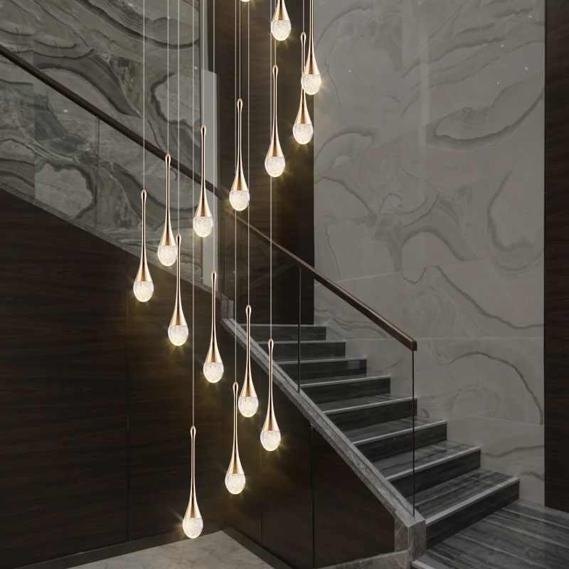 LED moderna lustre de cristal criativo loft longa escada em espiral lustre villa sala de estar hall de iluminação de tecto, lustre Imagem 4