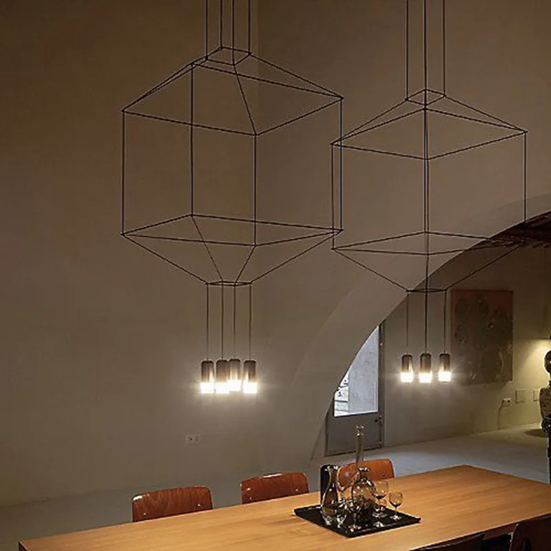 Loft simples lustre criativo geométricas industrial vento de iluminação de ferro lustre bar do salão de exposição de loja de roupas restaurante Imagem 2