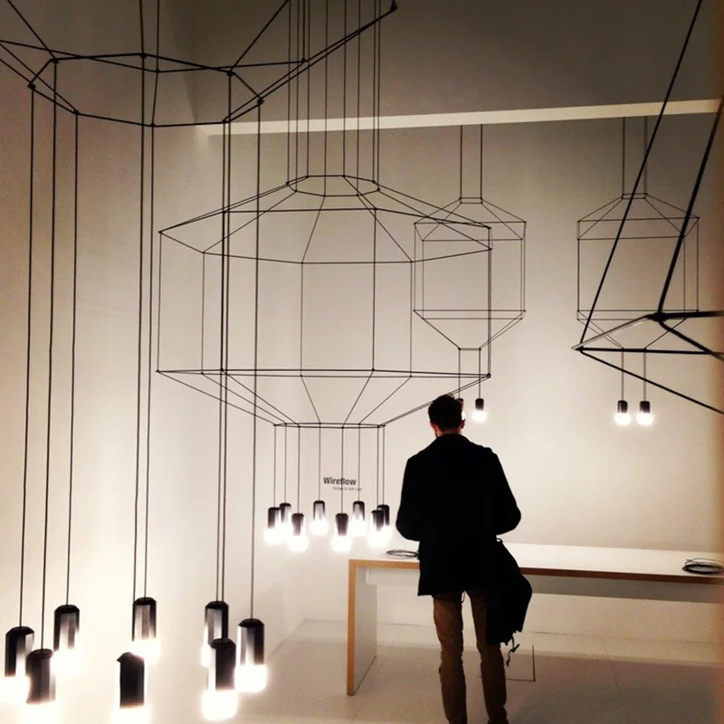 Loft simples lustre criativo geométricas industrial vento de iluminação de ferro lustre bar do salão de exposição de loja de roupas restaurante Imagem 3