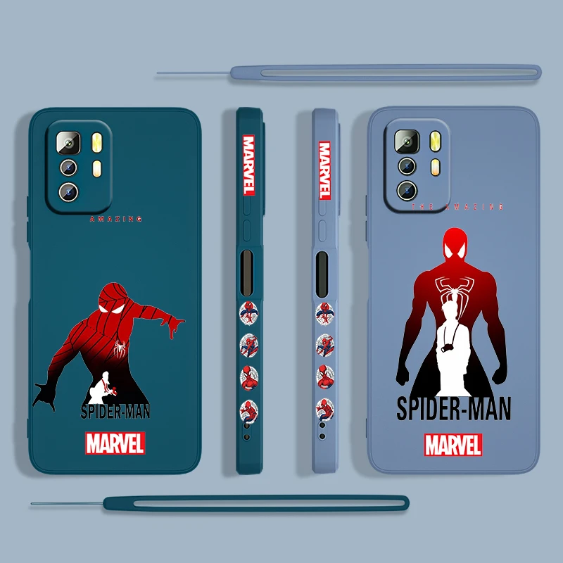 Marvel homem-Aranha desenhos animados Caso De Telefone Xiaomi Redmi Nota 11 11 10 10 9 9 9T 8 8 7 5 Pro TPU Líquido Esquerda Corda Capa de Silicone Imagem 0