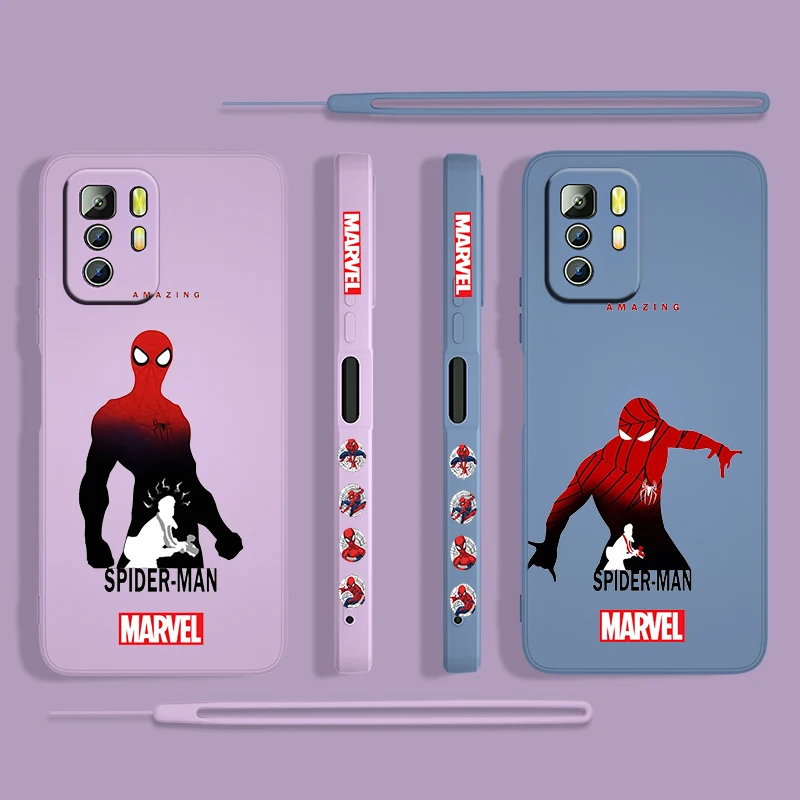 Marvel homem-Aranha desenhos animados Caso De Telefone Xiaomi Redmi Nota 11 11 10 10 9 9 9T 8 8 7 5 Pro TPU Líquido Esquerda Corda Capa de Silicone Imagem 1