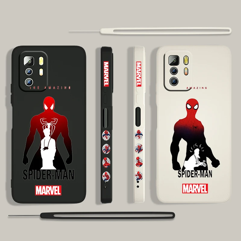 Marvel homem-Aranha desenhos animados Caso De Telefone Xiaomi Redmi Nota 11 11 10 10 9 9 9T 8 8 7 5 Pro TPU Líquido Esquerda Corda Capa de Silicone Imagem 2