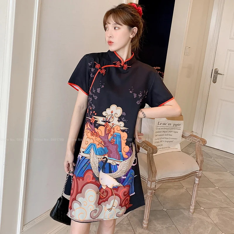 Mulheres Retro Qipao Vestido De Estilo Chinês, Cheongsam Senhora De Moda Elegante Mini Vestidos Tradicionais Orientais Roupas Vintage Vestidos Imagem 3