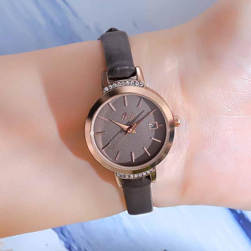 Relógios para Mulheres moda LeatherWith calendário de Luxo Relógio de Diamantes Senhoras Vestido de Meninas relógio de Pulso Estilo de Quartzo Relógio à prova d'água Imagem 1