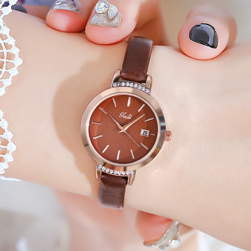 Relógios para Mulheres moda LeatherWith calendário de Luxo Relógio de Diamantes Senhoras Vestido de Meninas relógio de Pulso Estilo de Quartzo Relógio à prova d'água Imagem 3