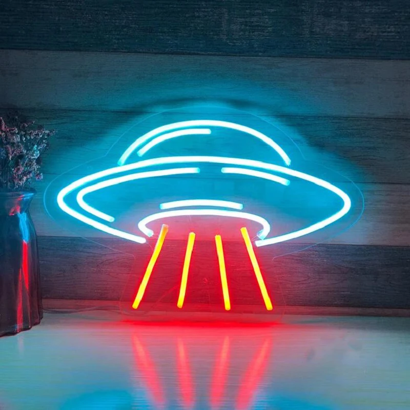 UFO os Sinais de Néon do Diodo emissor de Luz para o Quarto UFO Sinal de Estilo de Interior de Quarto de Festa a Decoração da Parede do Disco Voador em Forma de Lâmpada de Néon Decorações Imagem 0