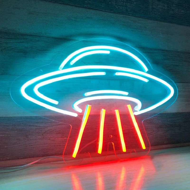 UFO os Sinais de Néon do Diodo emissor de Luz para o Quarto UFO Sinal de Estilo de Interior de Quarto de Festa a Decoração da Parede do Disco Voador em Forma de Lâmpada de Néon Decorações Imagem 2