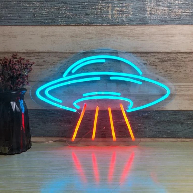 UFO os Sinais de Néon do Diodo emissor de Luz para o Quarto UFO Sinal de Estilo de Interior de Quarto de Festa a Decoração da Parede do Disco Voador em Forma de Lâmpada de Néon Decorações Imagem 3