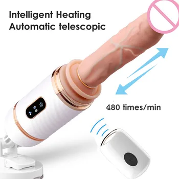 Aquecimento Telescópica De Vibração Anal Com Vibrador Automático Máquina De Sexo Controle Remoto Sem Fio Vibrador Brinquedos Sexuais Para A Mulher Pênis Plug