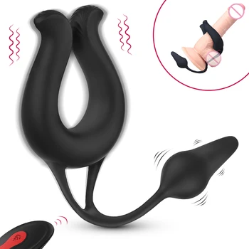 9 Modos de Vibração Pênis Anel Massageador Vibrador de Brinquedos Sexuais para os Homens Escroto Massager do sexo Masculino Castidade Gaiola Testículo Escravidão Vibradores