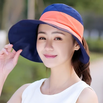A primavera e o Verão as mulheres chapéus de sol Dobra fina de Protetor solar casual Feminino tampa Anti-UV Fresco senhora de moda de chapéu respirável ajustável