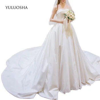 YULUOSHA Vestido de Noiva sem Mangas Cetim Lace vestido Vestido Vestido de Noiva Elegante Boho Vestido de Noiva Vestidos De Noiva Novo 2020
