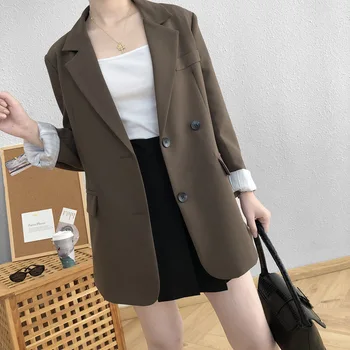 Mulheres atender a primavera e o outono 2021 nova versão coreana de cor pura solta moda casual manga comprida casaco