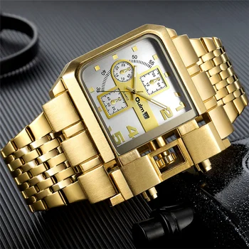 Relógio Oulm Grande Mostrador Quadrado De Aço Inoxidável Da Marca De Luxo Homens Relógios De Quartzo Relógio Masculino Do Esporte Relógio De Pulso Relógio Masculino