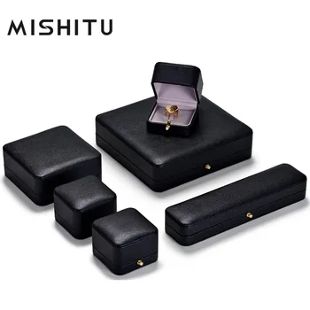 MISHITU de Couro PU Preto da Caixa do Anel Brinco Colar de Caixa do Bracelete, Caixa da Jóia da Caixa da Jóia da Caixa de Armazenamento de Caixa de Presente