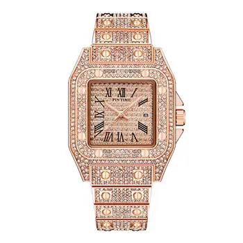 O pino do relógio de moda feminina de diamantes incrustados completo relógio de diamantes