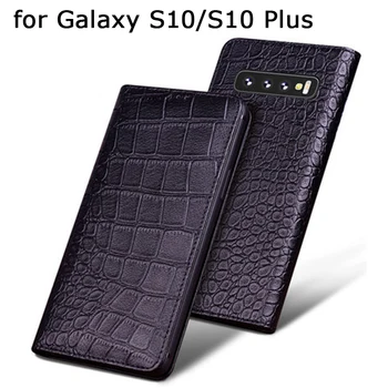 Moda Crocodilo Impressão Caso de Telefone para Samsung Galaxy S10 S10Plus Caso de Couro Genuíno Shell Capa para Samsung Galaxy S10 e Pele