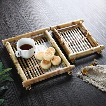 O estilo retrô de Bambu tecido prato de fruta bandeja de mesa bandeja do snack da cesta de bambu
