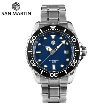 San Martin 44mm Vintage de Luxo 200m Mergulhador de Aço Inoxidável Sapphire Vidro Luminoso Impermeável Relógio Mecânico Automático Para os Homens