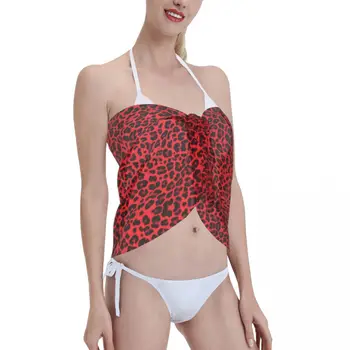 Mulheres Sexy Leopard Impresso Vermelho Perspectiva Lenço A Cobrir Ups Biquíni Cover-Up Sarong Saia De Senhoras