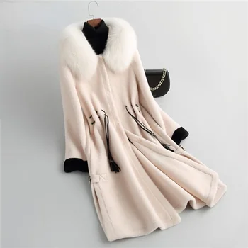 Colar Elegante Real Fox Fur Casaco Feminino De Inverno 2023 Com Capuz Sheeap Corte Casaco Mulheres Casaco De Lã Jaqueta Feminina Gxy752