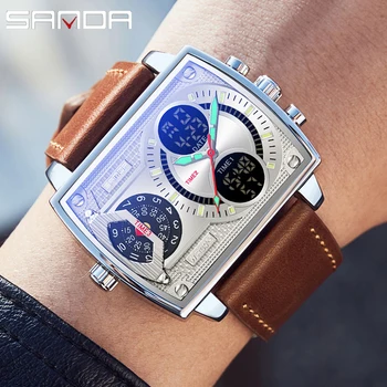 SANDA Nova Homens Relógio Duplo Display Eletrônico do Relógio de Quartzo Luminosa Moda Criativa Esportes Impermeável Negócio de relógios Mens Watch