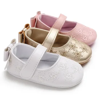Menina Sapatos Bowknot Bonito De Couro Sapatos De Bebê De Anti-Deslizamento De Sapatilhas De Sola Macia De Criança Calçados Primeiro Caminhantes