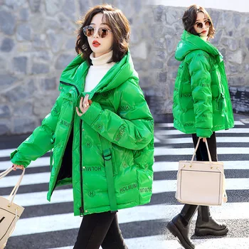 O Coreano Feminino De Inverno De 2022 Pato Casaco Parka Brilhante Curto Pena De Puffer Jaqueta Mulheres Com Capuz Quente Casaco Impermeável