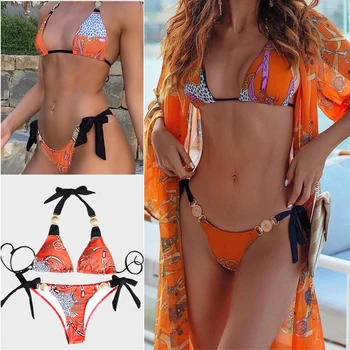 Moda de Impressão Maiô para as Mulheres Sexy Laço do Biquíni de Duas peças de Verão, moda praia de Spa Vestuário roupa de Banho para banhos de Sol Desgaste XR-Quente