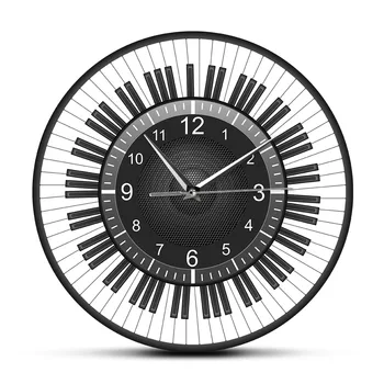 Círculo Teclas do Piano com o alto-Falante Relógio de Parede Silenciosa de Parede Relógio de Instrumentos de Música de Arte, Ideal para Estúdio de Música Decor Pianista Dom