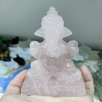 10cm Natural Quartzo Rosa de Cristal feito à mão Esculpida Deus-Elefante Ganesha Estátua Para a Decoração Home Presente 1pcs