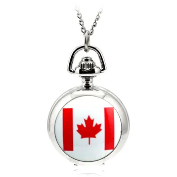 A Moda Moderna Criativo Prata Quartzo Bolso Fob Assistir Colar De Pingente De Relógio De Bolso Mulheres Colar Pingente Relógio Canadá Bandeira