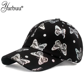 [YARBUU] Nova marca de alta qualidade tampa de Verão Ajustável Snapbacks Bonés de Beisebol Mulheres Senhora da Borboleta de impressão Chapéu Atacado