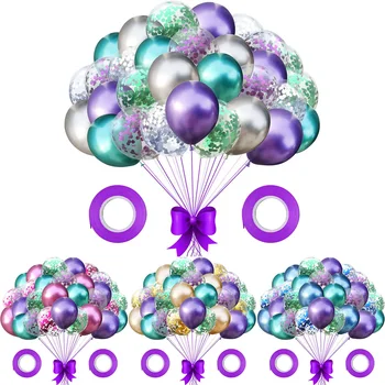 30pcs Cromo Metálico Cor Sereia Balão Conjunto de Confetes de Lantejoulas Transparentes Balão Conjunto de Casamento, Festa de Aniversário, Decoração